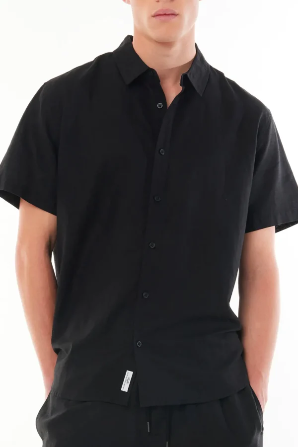 Shirts-HUFFER MENS LIN-IN SS SHIRT BLACK