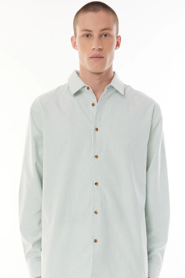 Shirts-HUFFER OXFORD LS SHIRT - EMERALD/WHITE