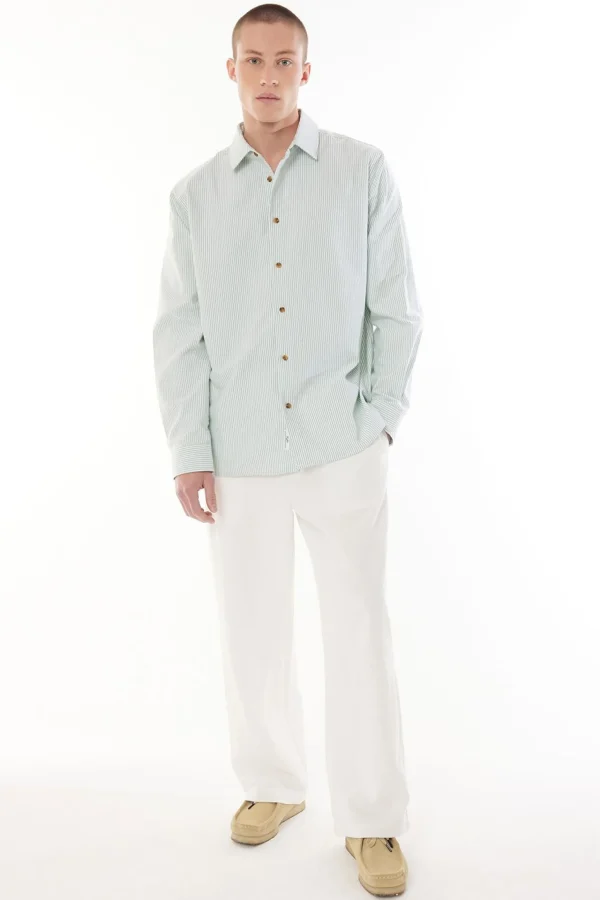 Shirts-HUFFER OXFORD LS SHIRT - EMERALD/WHITE