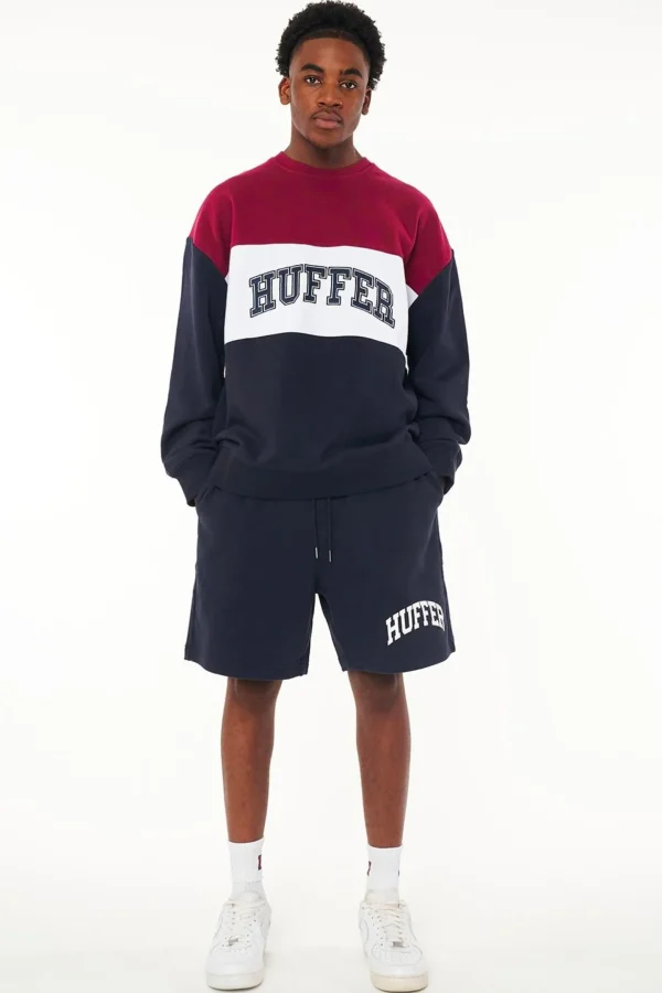 Sweaters & Knitwear-HUFFER PANEL BLOCK CREW - NAVY/CRANBERRY