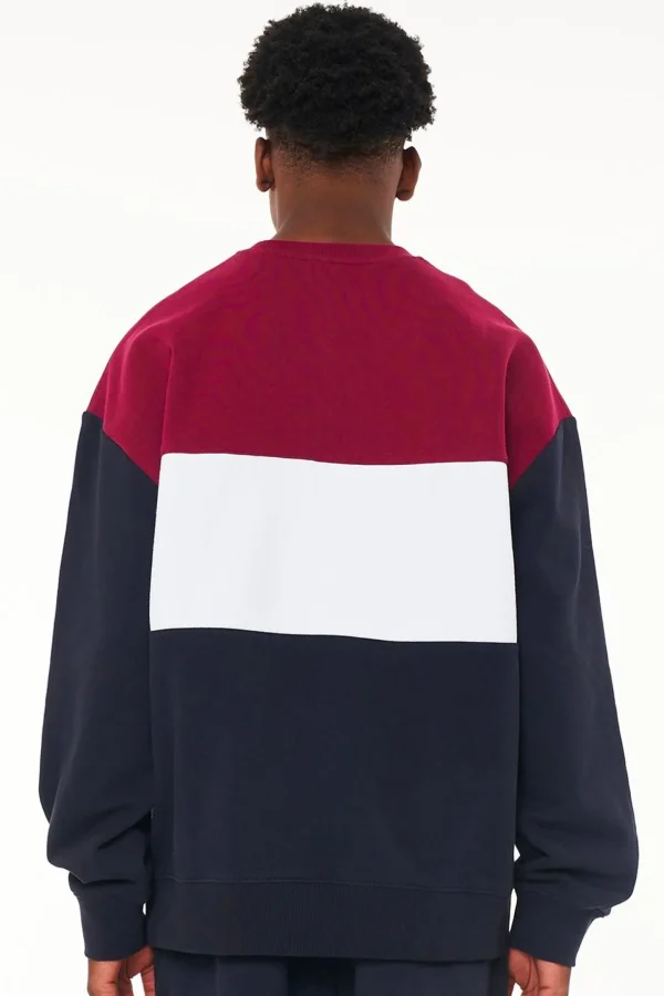 Sweaters & Knitwear-HUFFER PANEL BLOCK CREW - NAVY/CRANBERRY