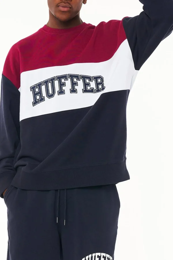 Sweaters & Knitwear-HUFFER PANEL BLOCK CREW - NAVY/CRANBERRY