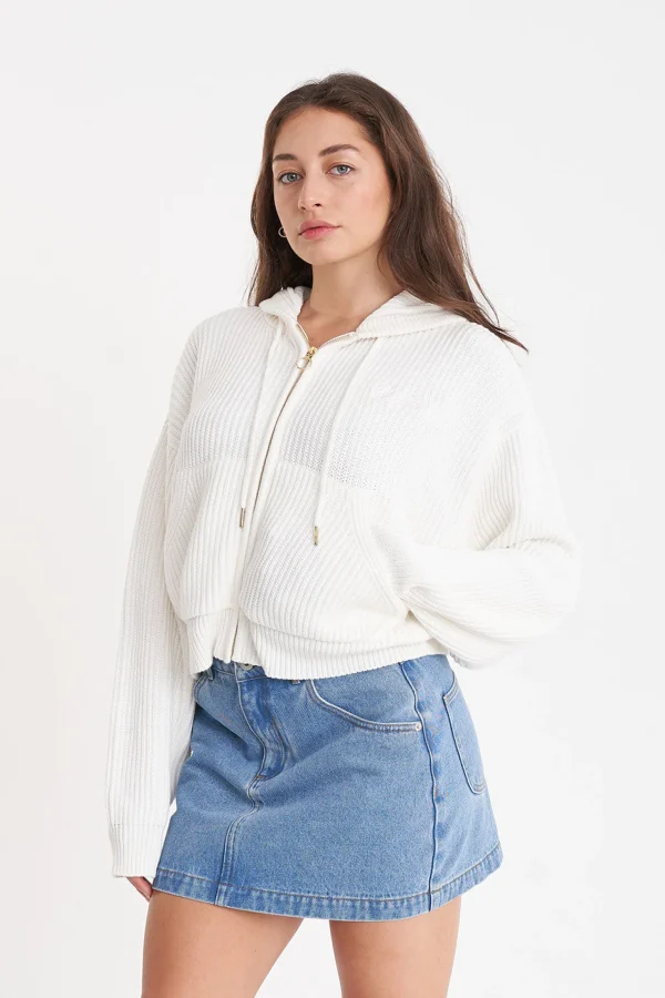 Sweaters & Knitwear-HUFFER SIGNATURE KNIT HOOD ICE