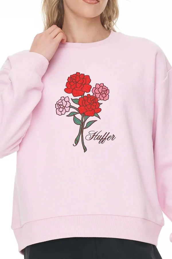 Sweaters & Knitwear-HUFFER SLOUCH CREW 350 ROSY BUNCH BLOSSOM