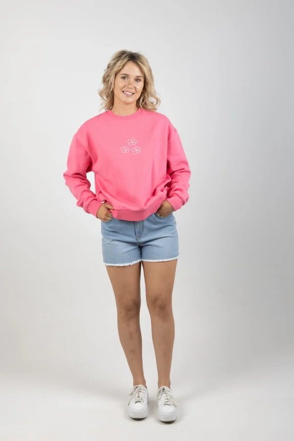 Sweaters & Knitwear-HUFFER SLOUCH CREW FLOWER BOMB CAMELLIA