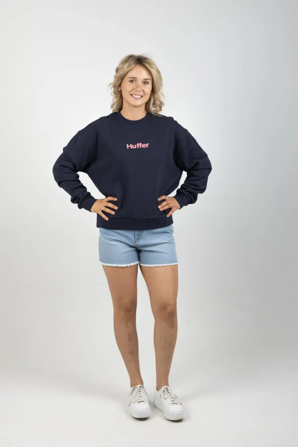 Sweaters & Knitwear-HUFFER SLOUCH CREW PINK PRISIM NAVY
