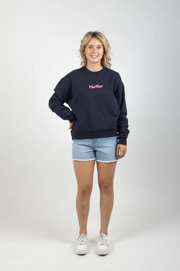Sweaters & Knitwear-HUFFER SLOUCH CREW PINK PRISIM NAVY