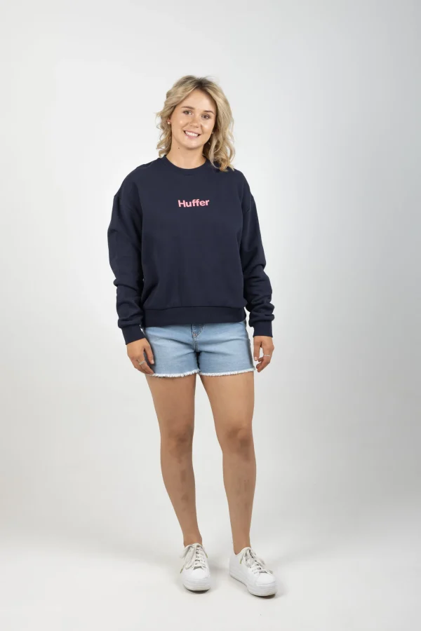 Sweaters & Knitwear-HUFFER SLOUCH CREW PINK PRISIM NAVY