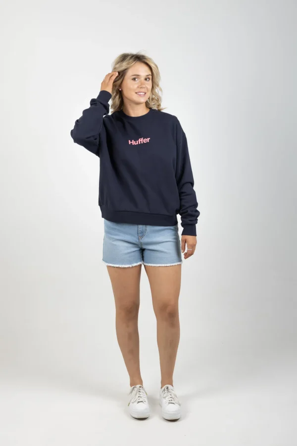 Sweaters & Knitwear-HUFFER SLOUCH CREW PINK PRISIM NAVY