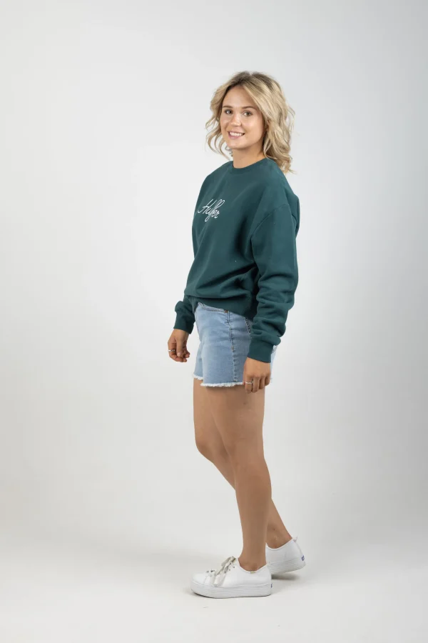 Sweaters & Knitwear-HUFFER SLOUCH CREW SCRIPT EMERALD