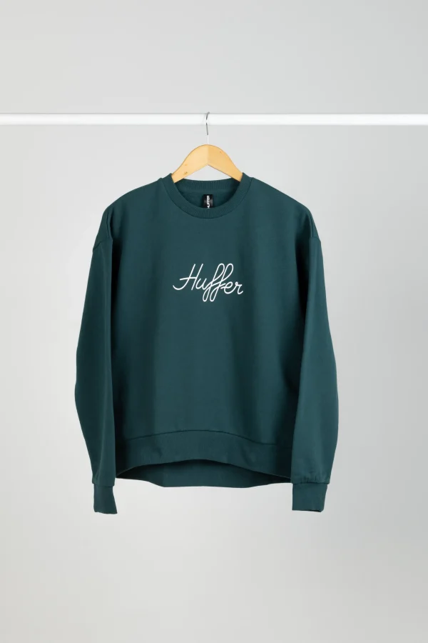 Sweaters & Knitwear-HUFFER SLOUCH CREW SCRIPT EMERALD