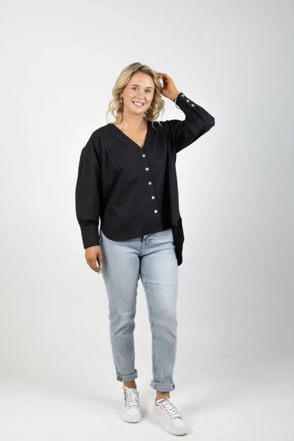 Shirts & Tops-ISLE OF MINE VENUS LINEN BLOUSE ONYX