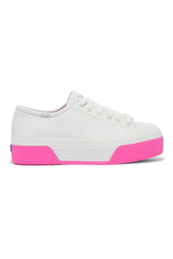 Footwear-KEDS TRIPLE UP LEATHER BUMPER FOX STRIPE WHITE/PINK
