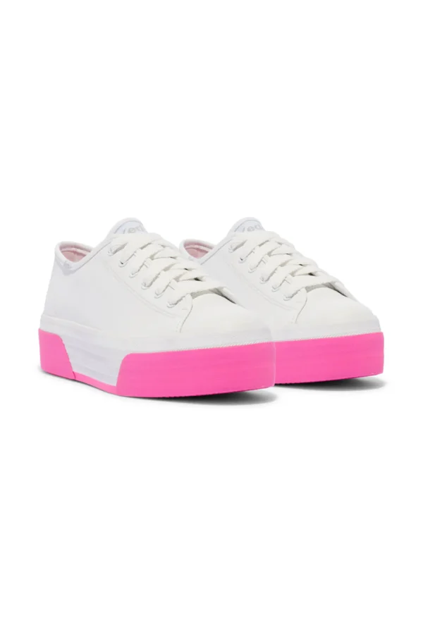 Footwear-KEDS TRIPLE UP LEATHER BUMPER FOX STRIPE WHITE/PINK