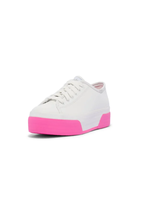 Footwear-KEDS TRIPLE UP LEATHER BUMPER FOX STRIPE WHITE/PINK