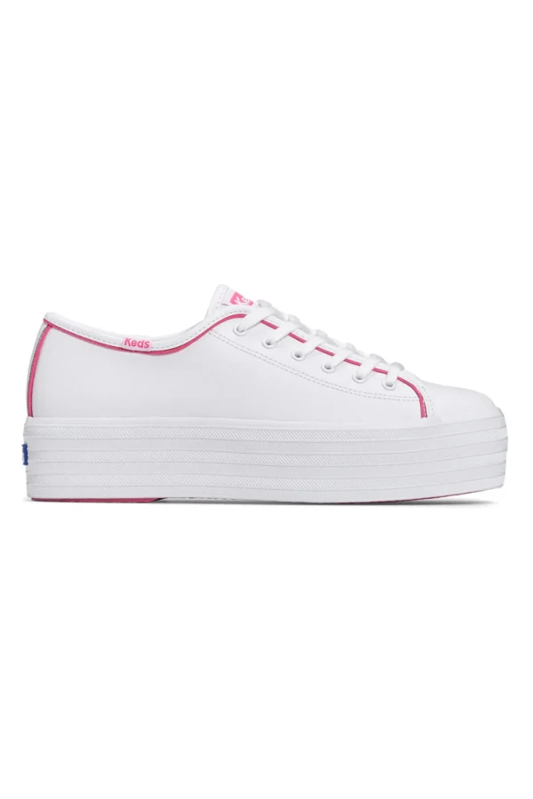 Footwear-KEDS TRIPLE UP LEATHER POP BINDING WHITE FUCHSIA