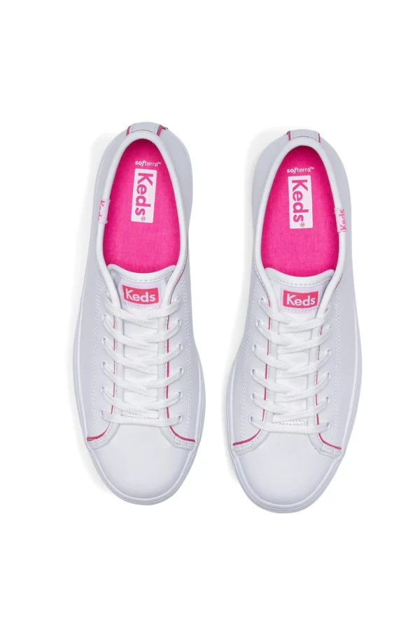 Footwear-KEDS TRIPLE UP LEATHER POP BINDING WHITE FUCHSIA