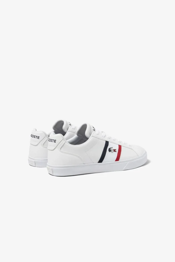 Footwear-LACOSTE MENS LEROND PRO TRICOLOUR SNEAKER - WHT/RED/BLUE