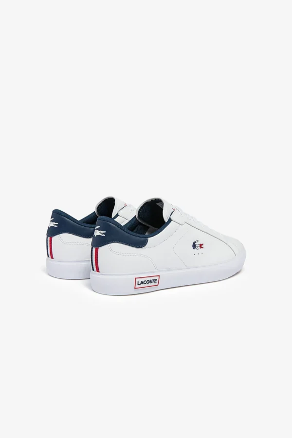 Footwear-LACOSTE MENS POWERCOURT TRI COLOUR SNEAKERS - WHT/RED/BLUE
