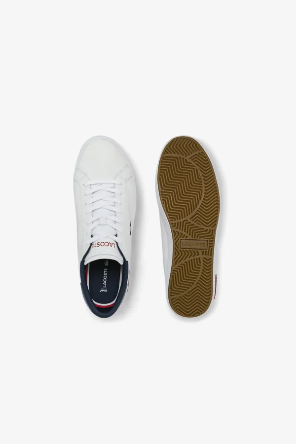 Footwear-LACOSTE MENS POWERCOURT TRI COLOUR SNEAKERS - WHT/RED/BLUE