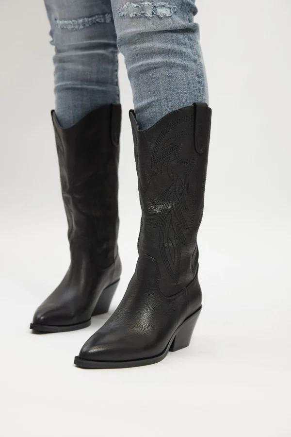 Footwear-MOLLINI RIDING WESTERN BOOT BLACK LEATHER