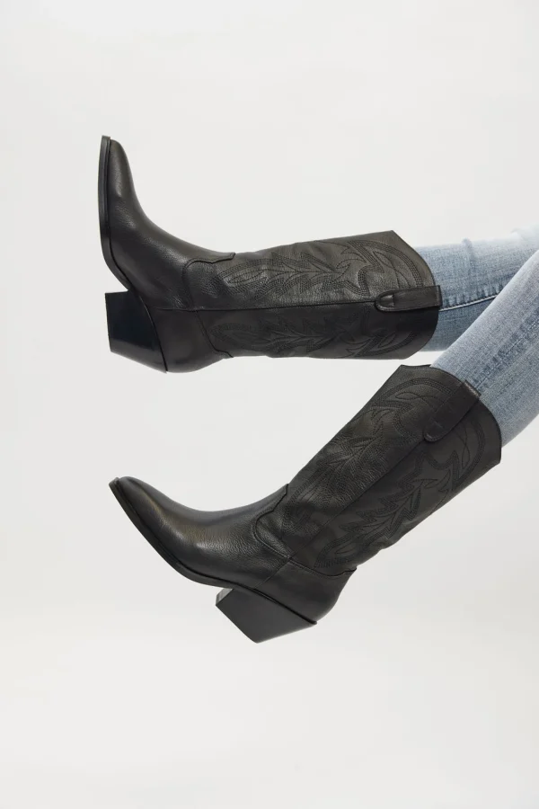 Footwear-MOLLINI RIDING WESTERN BOOT BLACK LEATHER