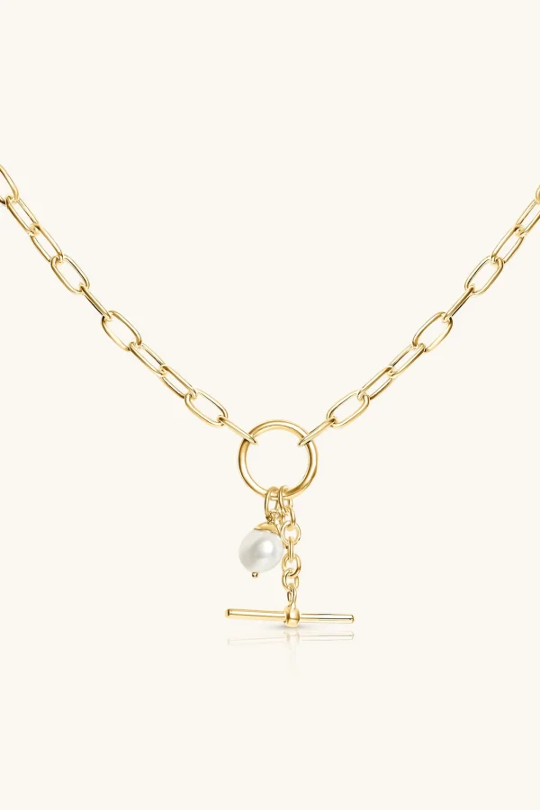 Freshwater Pearls | 18Kt Gold Plated-BLANK SPACE. PRETTY PEARL FOB NECKLACE 18KT GOLD