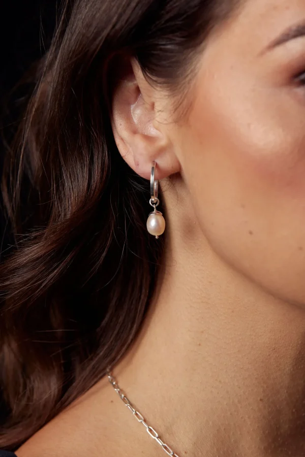 Freshwater Pearls | 925 Sterling Silver-BLANK SPACE. PRETTY PEARL HOOP EARRINGS