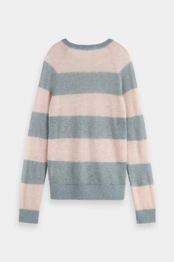 Sweaters & Knitwear-SCOTCH & SODA BLOCK STRIPE RAGLAN PULLOVER SEA FLOWER