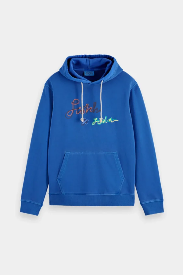 Sweaters & Knitwear-SCOTCH & SODA GARMENT DYE LOGO HOODIE BLUE