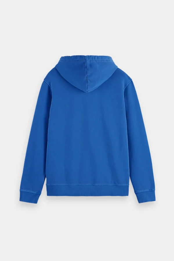 Sweaters & Knitwear-SCOTCH & SODA GARMENT DYE LOGO HOODIE BLUE