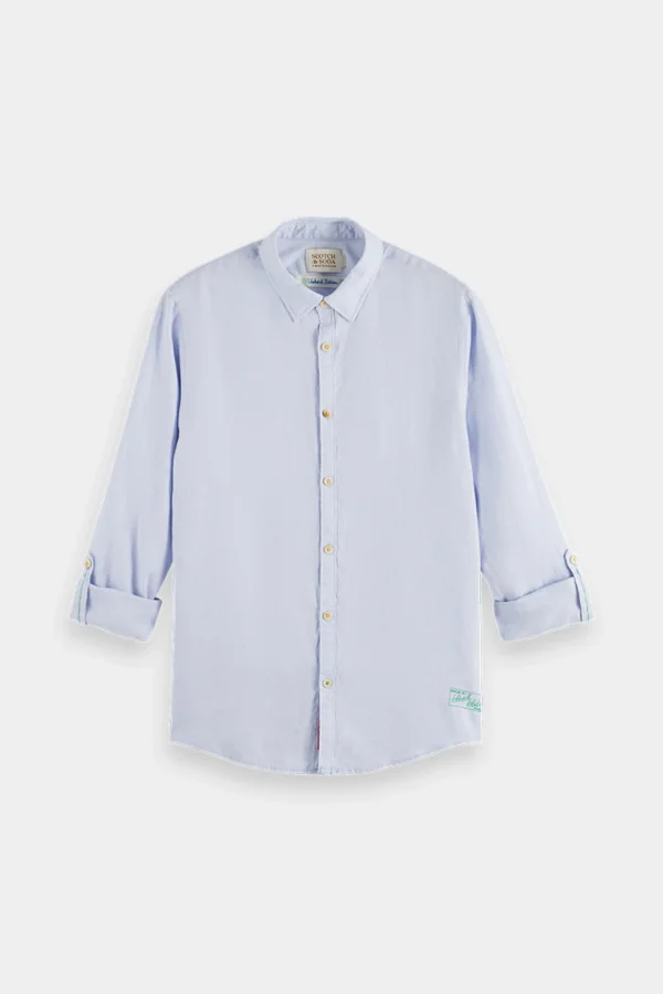 Shirts-SCOTCH & SODA LINEN ROLL UP SHIRT BLUE
