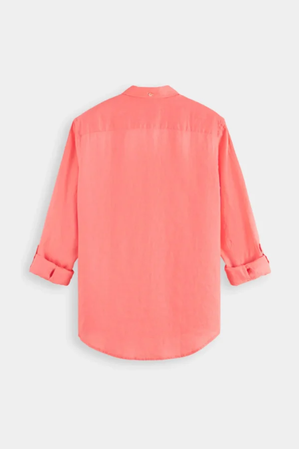 Shirts-SCOTCH & SODA LINEN ROLL UP SHIRT CORAL REEF