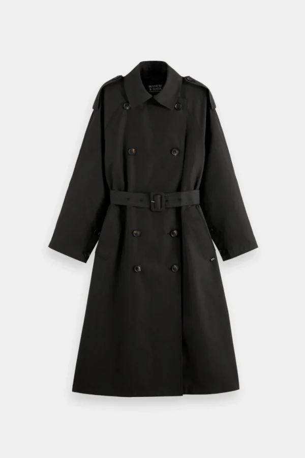 Coats & Jackets-SCOTCH & SODA OVERSIZED BELTED TRENCHCOAT EVENING BLACK