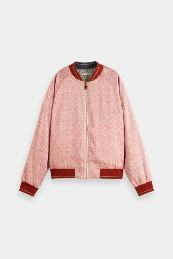 Coats & Jackets-SCOTCH & SODA PRINTED REVERSIBLE BOMBER JACKET CORAL