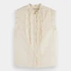 Shirts & Tops-SCOTCH & SODA SLEEVELESS RUFFLE SHIRT SOFT ICE