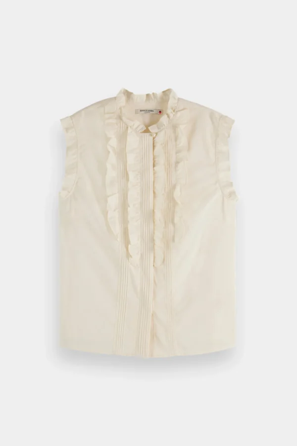 Shirts & Tops-SCOTCH & SODA SLEEVELESS RUFFLE SHIRT SOFT ICE