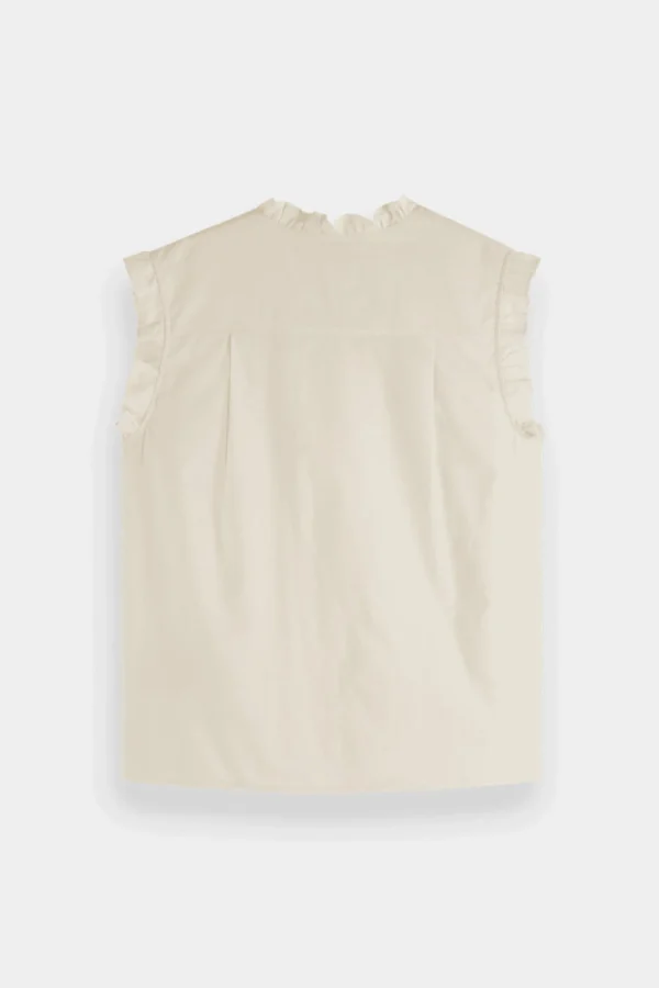 Shirts & Tops-SCOTCH & SODA SLEEVELESS RUFFLE SHIRT SOFT ICE