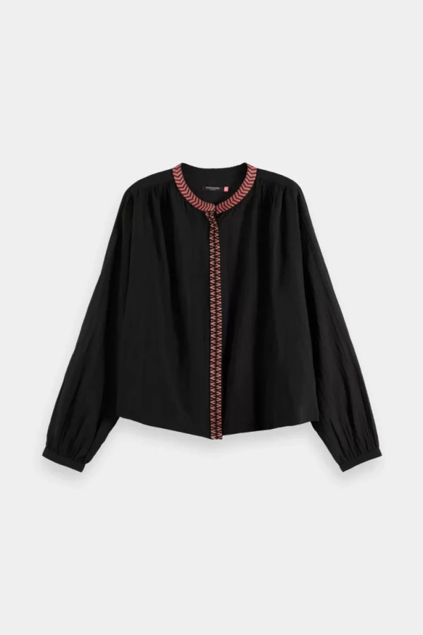 Shirts & Tops-SCOTCH & SODA TAPED BLOUSE EVENING BLACK