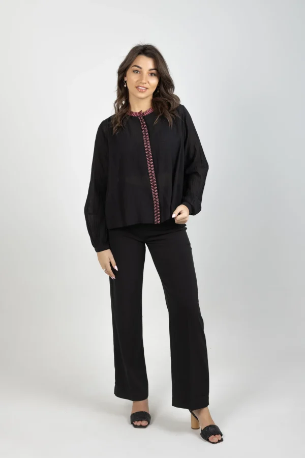 Shirts & Tops-SCOTCH & SODA TAPED BLOUSE EVENING BLACK