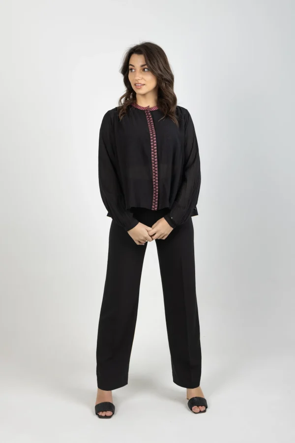Shirts & Tops-SCOTCH & SODA TAPED BLOUSE EVENING BLACK