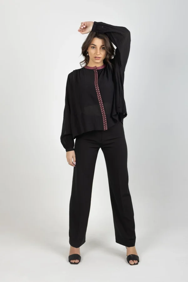 Shirts & Tops-SCOTCH & SODA TAPED BLOUSE EVENING BLACK