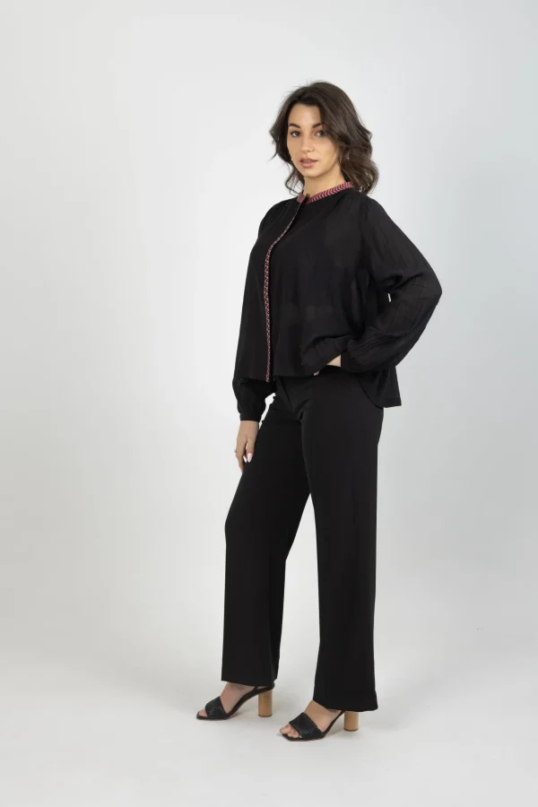 Shirts & Tops-SCOTCH & SODA TAPED BLOUSE EVENING BLACK