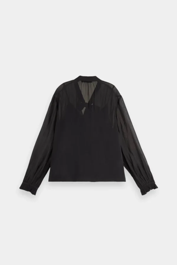 Shirts & Tops-SCOTCH & SODA TIE NECK TOP EVENING BLACK