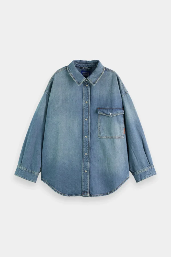 Shirts & Tops-SCOTCH & SODA VINTAGE WASHED DENIM OVERSHIRT FRISCO NIGHTS