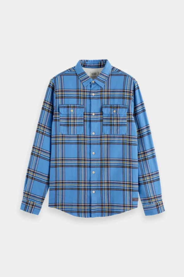 Shirts-SCOTCH & SODA YARN DYED FLANNEL CHECK SHIRT BLUE