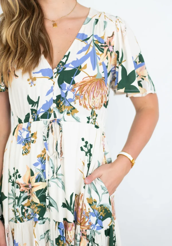 Dresses-SILVER WISHES SELMA MAXI DRESS CREAM FLORAL