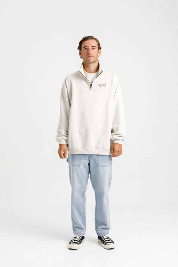Sweaters & Knitwear-THING THING 1/4 ZIP UP CREW UNBLEACHED MARLE