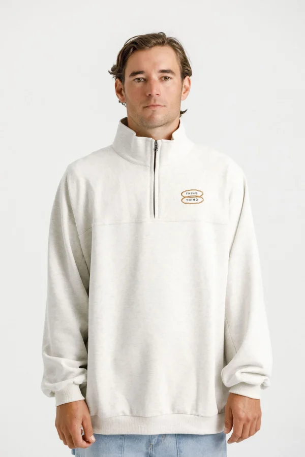 Sweaters & Knitwear-THING THING 1/4 ZIP UP CREW UNBLEACHED MARLE