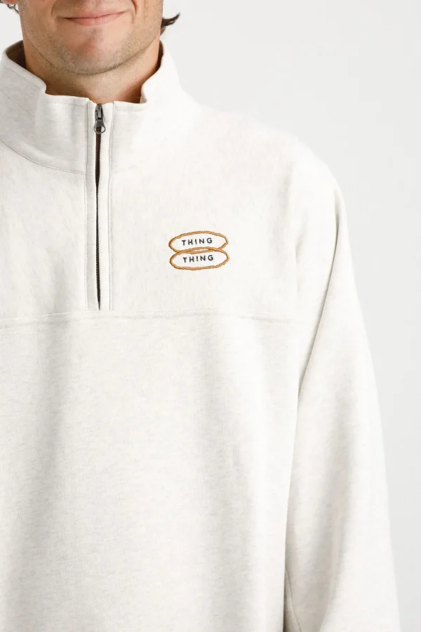 Sweaters & Knitwear-THING THING 1/4 ZIP UP CREW UNBLEACHED MARLE